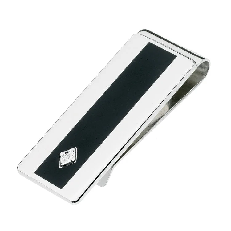 Women’s engagement rings with opals-Rhodium finish Diamond Chip Black Epoxy Money Clip