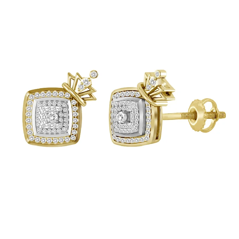 Women’s oval earrings-LADIES EARRINGS 0.33CT ROUND DIAMOND 10K YELLOW GOLD