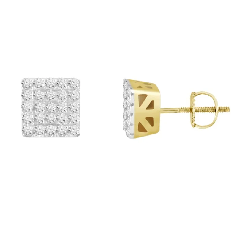 Women’s diamond stud earrings-MEN'S STUD EARRINGS 0.15CT ROUND DIAMOND 10K YELLOW GOLD