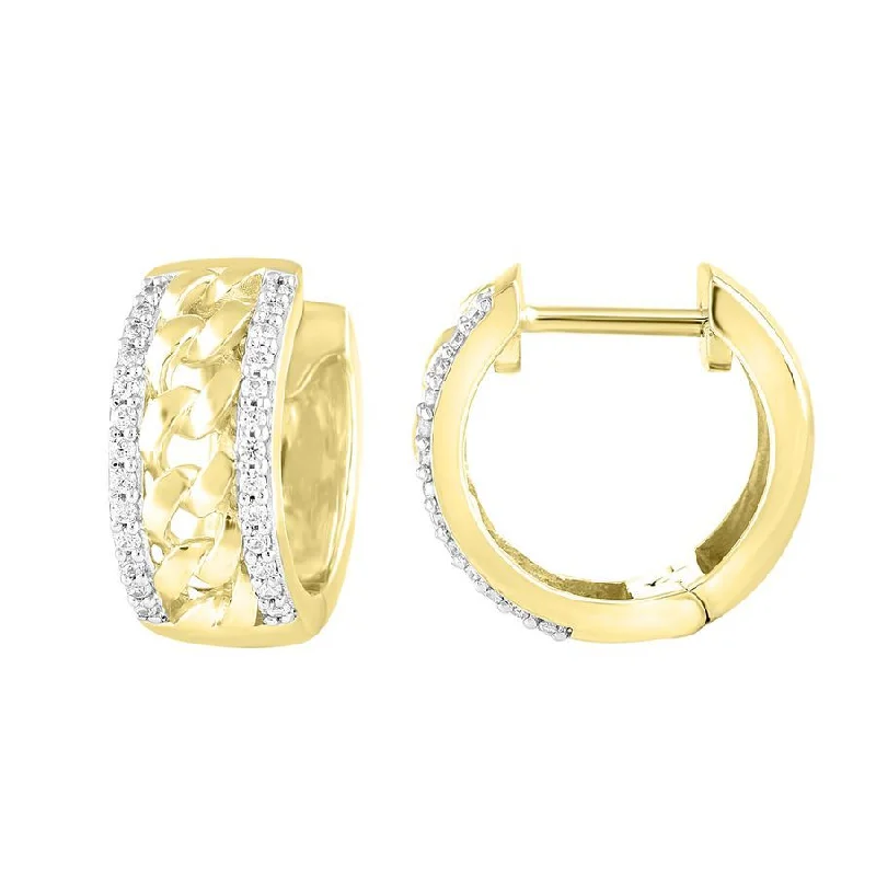 Women’s delicate earrings-MEN'S HOOPS EARRINGS 0.20CT ROUND DIAMOND 10K YELLOW GOLD