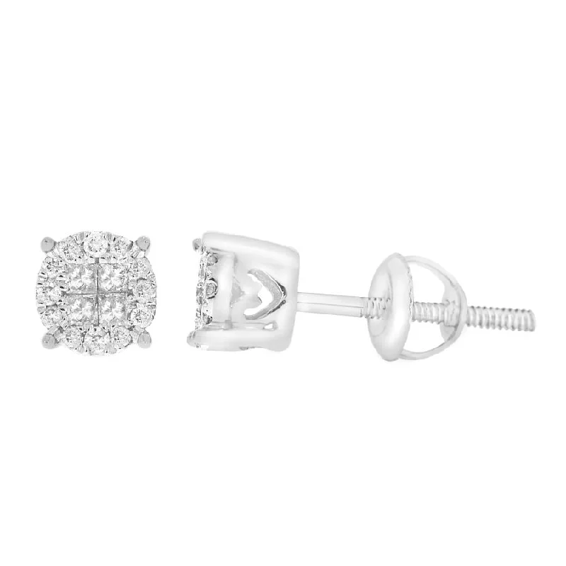 Women’s charm earrings-LADIES STUD EARRINGS 0.25CT ROUND/PRINCESS DIAMOND 10K WHITE GOLD