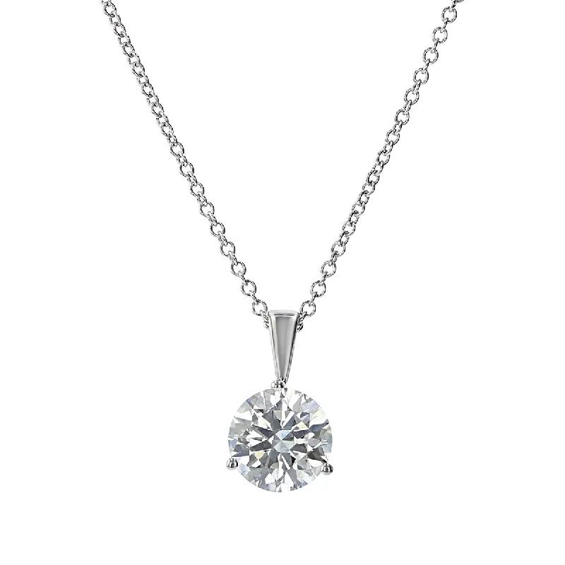 Women’s square pendants necklaces-1.51ct Fire & Ice Round Brilliant Diamond and F&I Solitaire Pendant With Chain in 18K White Gold, 18"