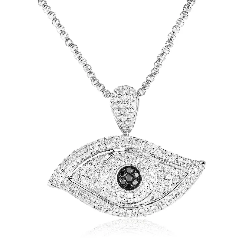 Women’s romantic necklaces-10k White Gold 3.5ct Diamond Evil Eye Pendant