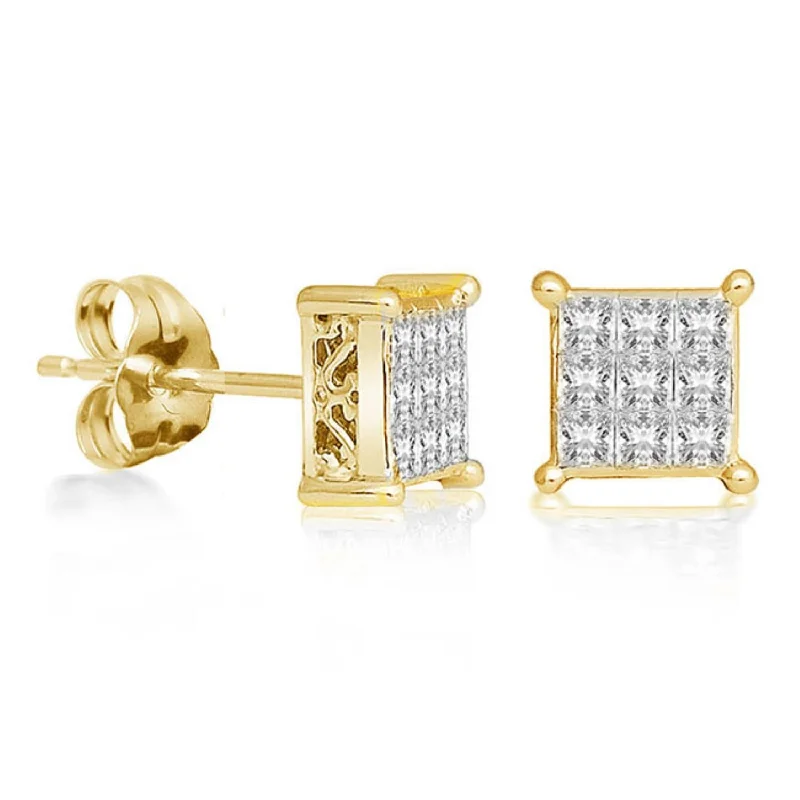 Women’s oversized earrings-1/2 CTW Diamond Cluster Stud Earrings in 14KT Yellow Gold