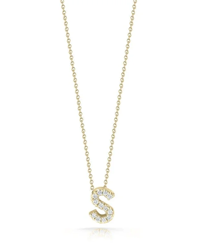 Women’s sapphire necklaces-Love Letter "S" 0.05Ct Diamond Pendant on Chain in 18K Yellow Gold, 18in