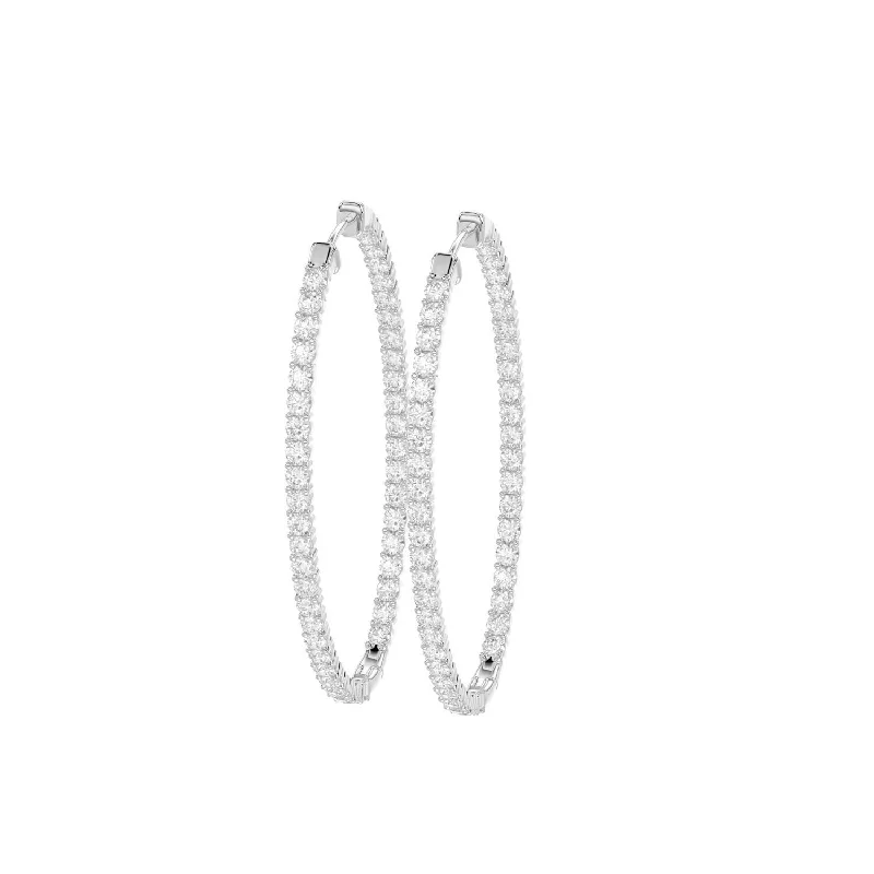 Women’s luxury diamond earrings-LADIES HOOPS IN/OUT EARRINGS 3.50CT ROUND DIAMOND 14K WHITE GOLD