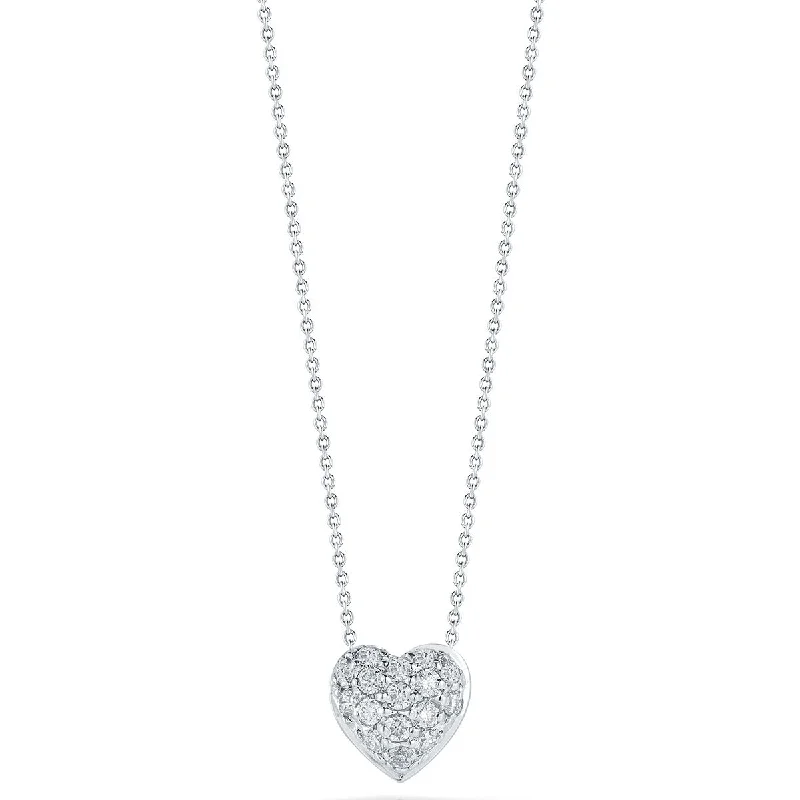 Women’s silver heart necklaces-Puffed Heart Pendant with Diamonds