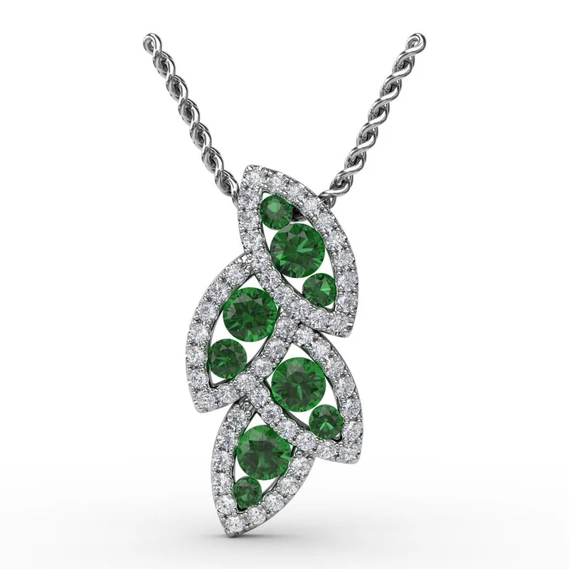 Women’s handmade necklaces-Glam Galore Emerald and Diamond Leaf Pendant P1597E