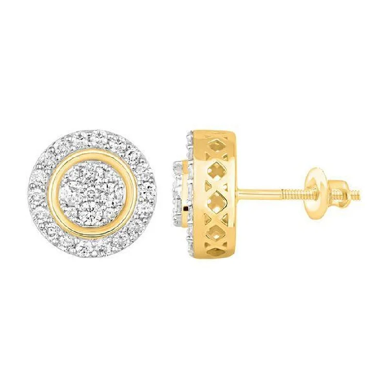 Women’s silver earrings-LADIES STUD EARRINGS 0.75CT ROUND DIAMOND 10K YELLOW GOLD