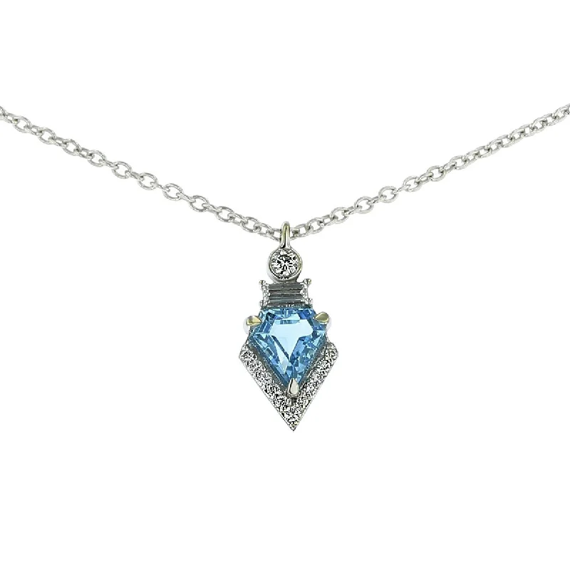 Women’s diamond-encrusted necklaces-Shield Aquamarine Pendant with Diamonds