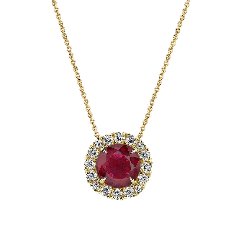 Women’s layered necklaces-Ruby and Diamond Pendant