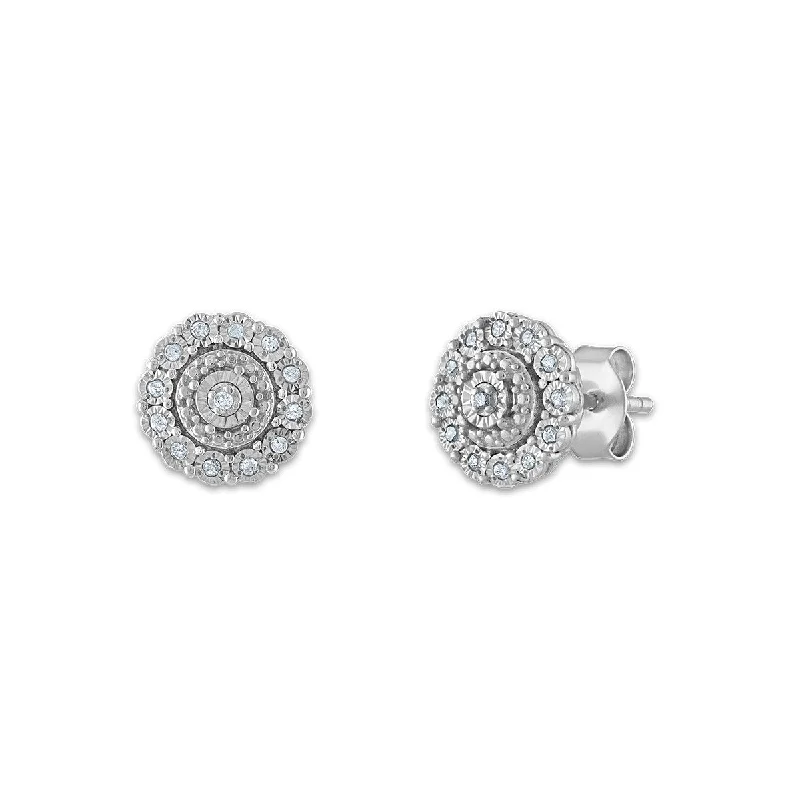 Women’s lightweight earrings-Sterling Silver 1/10 CTW Diamond Cluster Stud Earrings