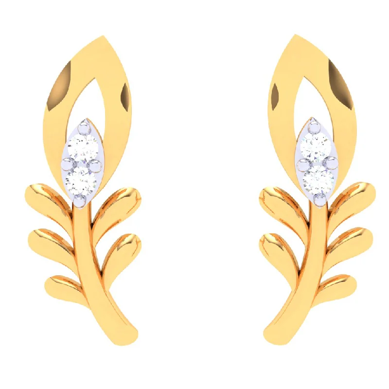 Women’s oval earrings-18k Unique Leafy Shape Diamond Stud Earring From\
diamond Collection