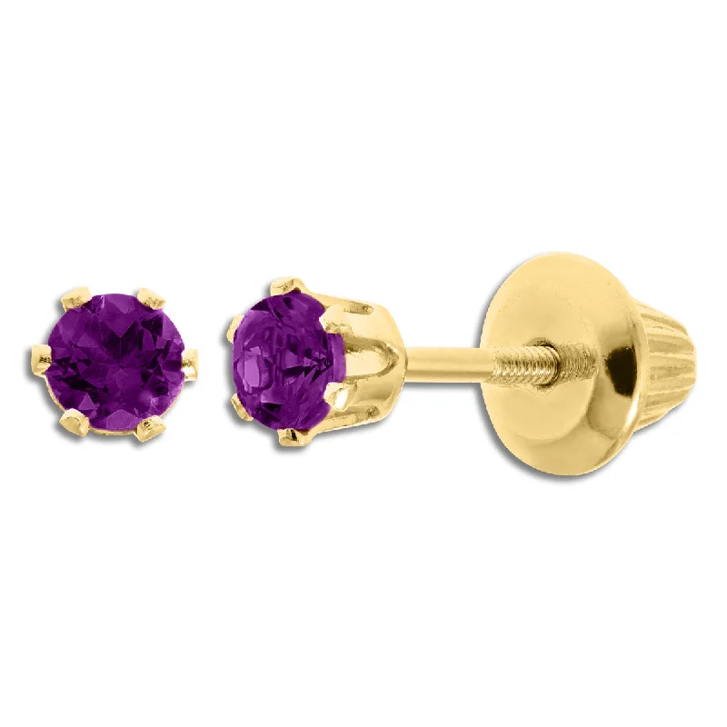 Women’s geometric earrings-Kiddie Kraft 14KT Yellow Gold Round Amethyst Childrens Birthstone Stud Earrings