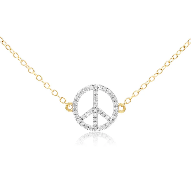 Women’s large pendant necklaces-14k Yellow Gold 0.10ct Diamond Peace Sign Pendant