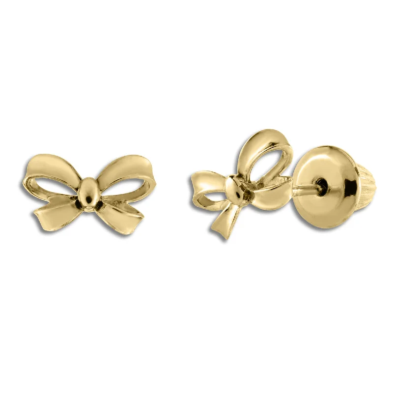 Women’s trendy earrings-Kiddie Kraft 14KT Yellow Gold Stud Bow Earrings