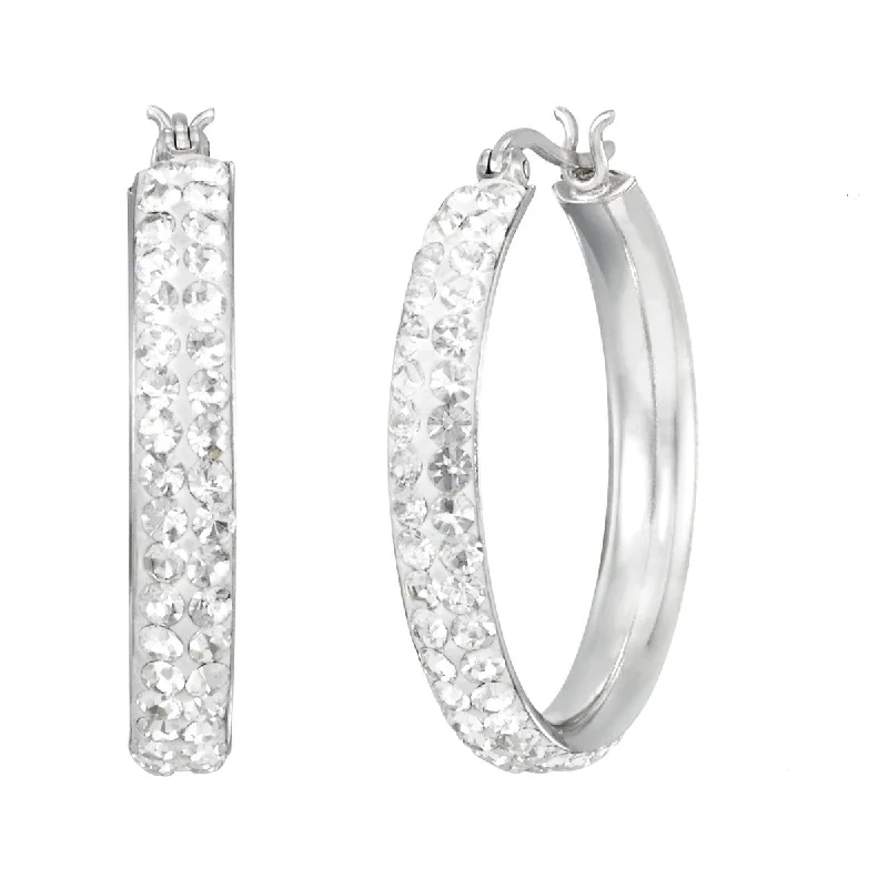 Women’s hoop earrings-Simone I Smith Collection Platinum Plated Sterling Silver Crystal 30X4MM Hoop Earrings