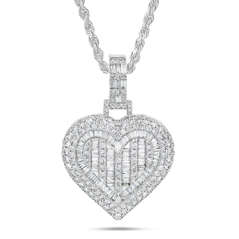 Women’s simple gold necklaces-14K White Gold 2.75ct Baguette Diamond Heart Pendant