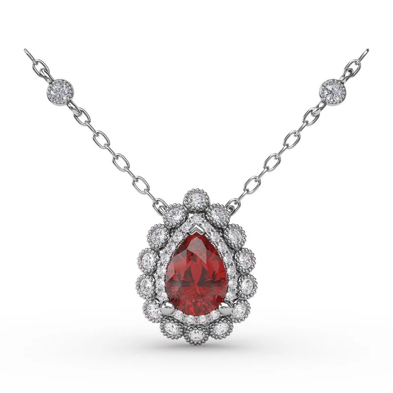 Women’s layered gold necklaces-Floral Teardrop Ruby and Diamond Pendant P1768R