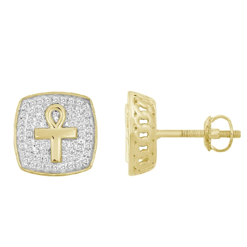 Women’s infinity earrings-MEN'S STUD EARRINGS 0.25CT ROUND DIAMOND 10K YELLOW GOLD