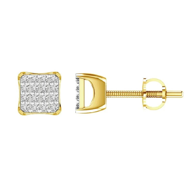 Women’s vintage gold earrings-MEN'S STUD EARRINGS 0.15CT ROUND DIAMOND 10K YELLOW GOLD