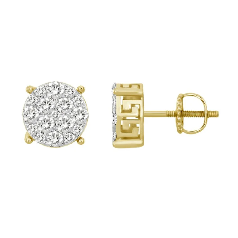 Women’s rose gold earrings-LADIES STUD EARRINGS 1.00CT ROUND DIAMOND 10K YELLOW GOLD