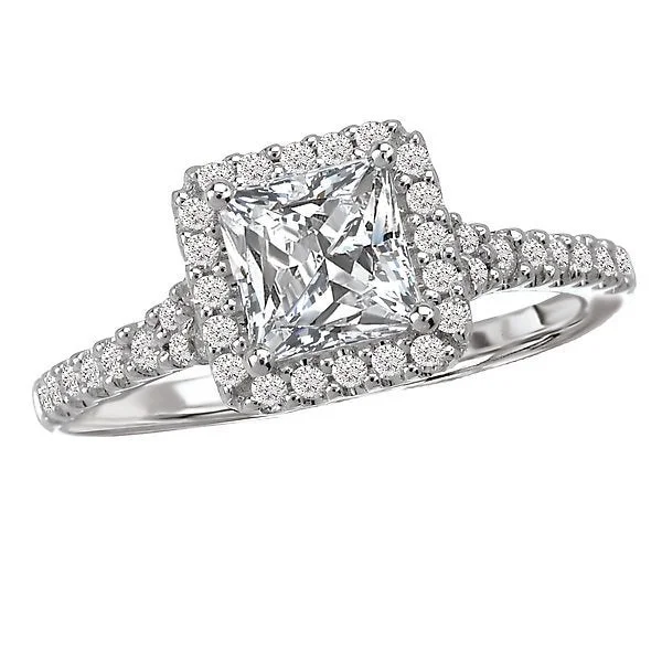 Women’s engagement rings with diamond accents-14KT 3/8 CTW DIAMOND HALO SETTING FOR 1 CT PRINCESS/CUSHION