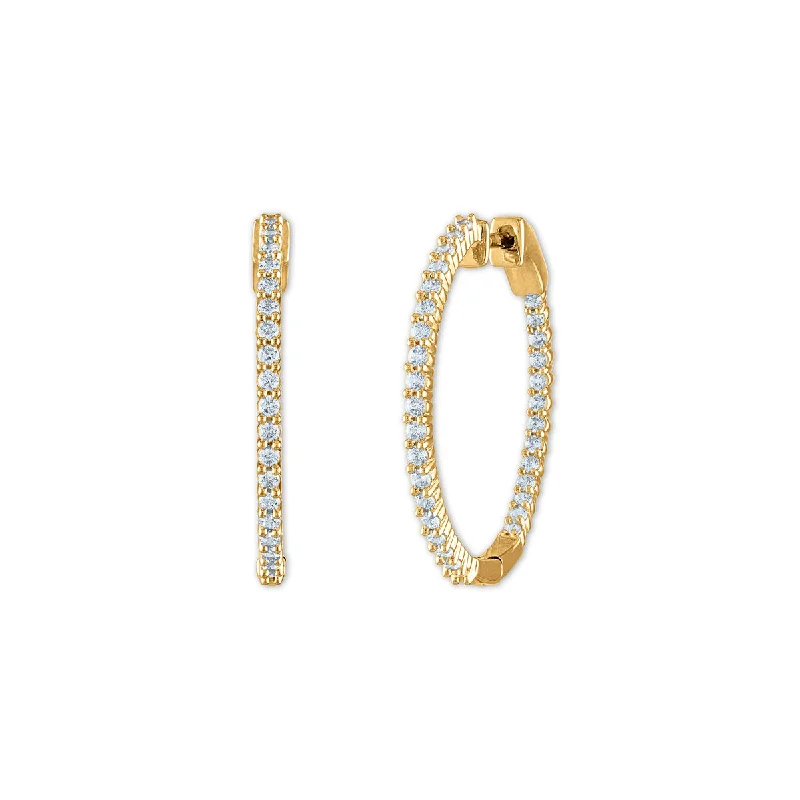 Women’s pearl stud earrings-1 CTW Diamond In & Out Hoop Earrings in 14KT Yellow Gold Plated Sterling Silver