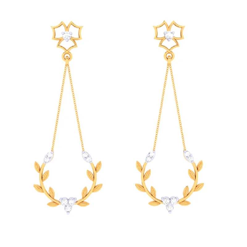 Women’s luxury pearl earrings-18k Leafy Design Diamond Earring With A Unique Flower Shape\
 Detail From Diamond Collection