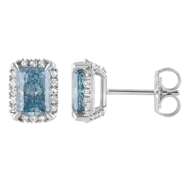 Women’s evening earrings-Signature EcoLove 2-1/4 CTW fancy Blue Lab Grown Diamond Earrings in 14KT White Gold