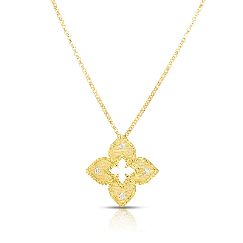 Women’s layered gold necklaces-Petite Venetian Princess Satin Flower Diamond Pendant