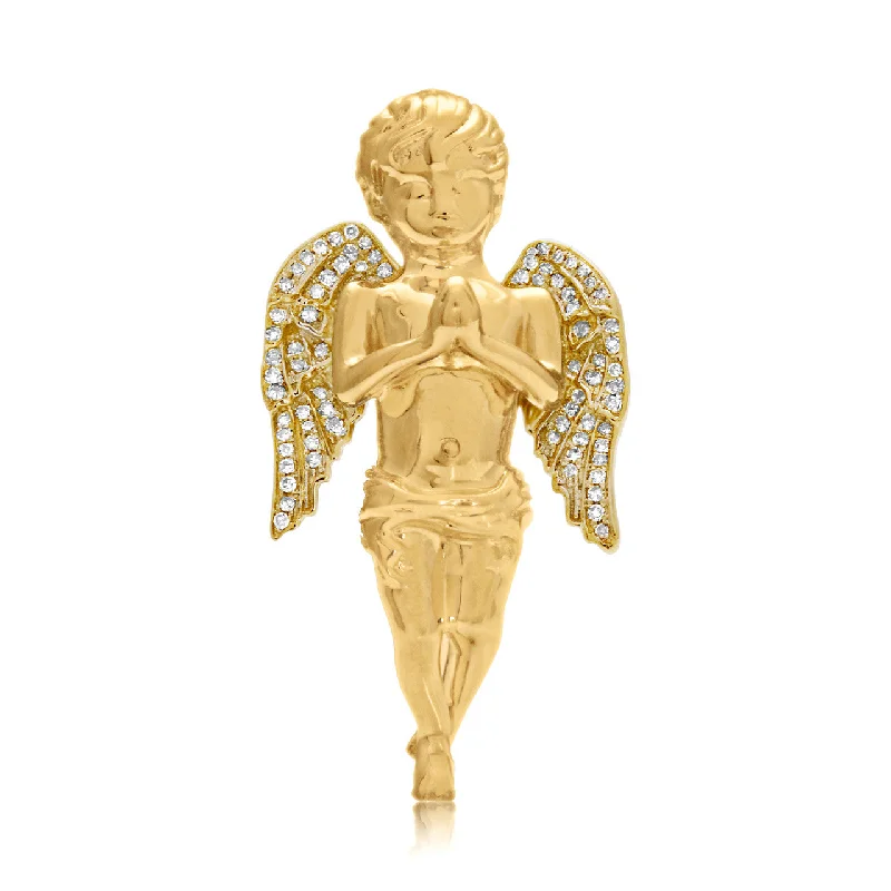 Women’s butterfly necklaces-10k Yellow Gold .5ct Diamond Angel Pendant