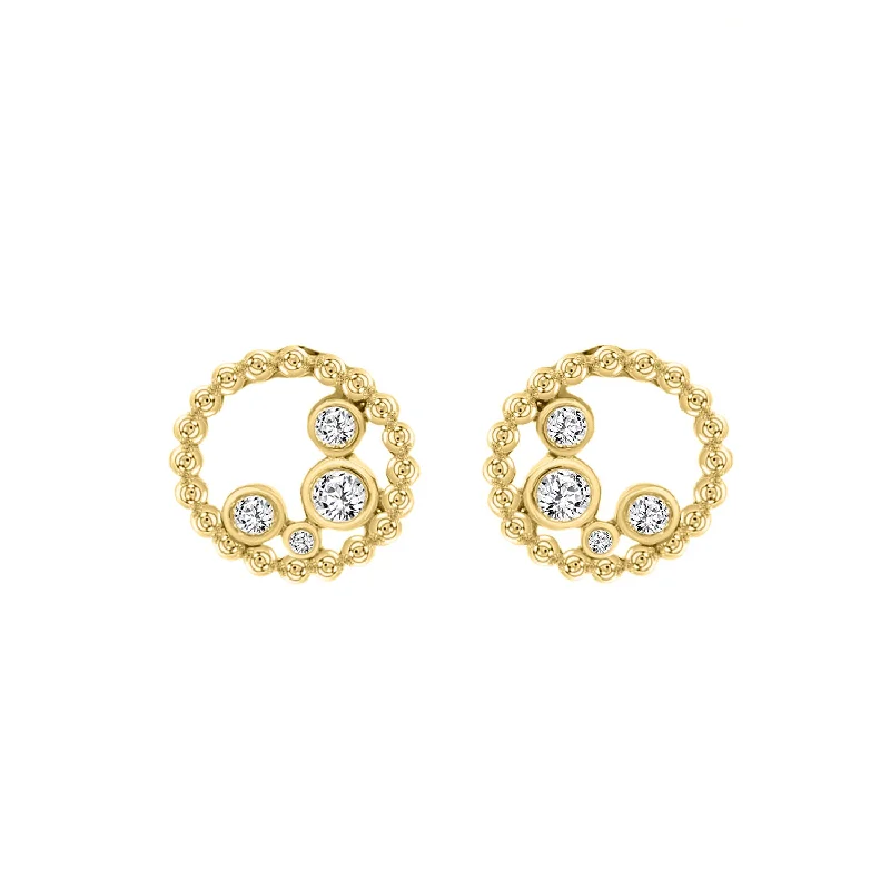 Women’s multicolored earrings-LADIES EARRINGS 0.15CT ROUND DIAMOND 10K YELLOW GOLD