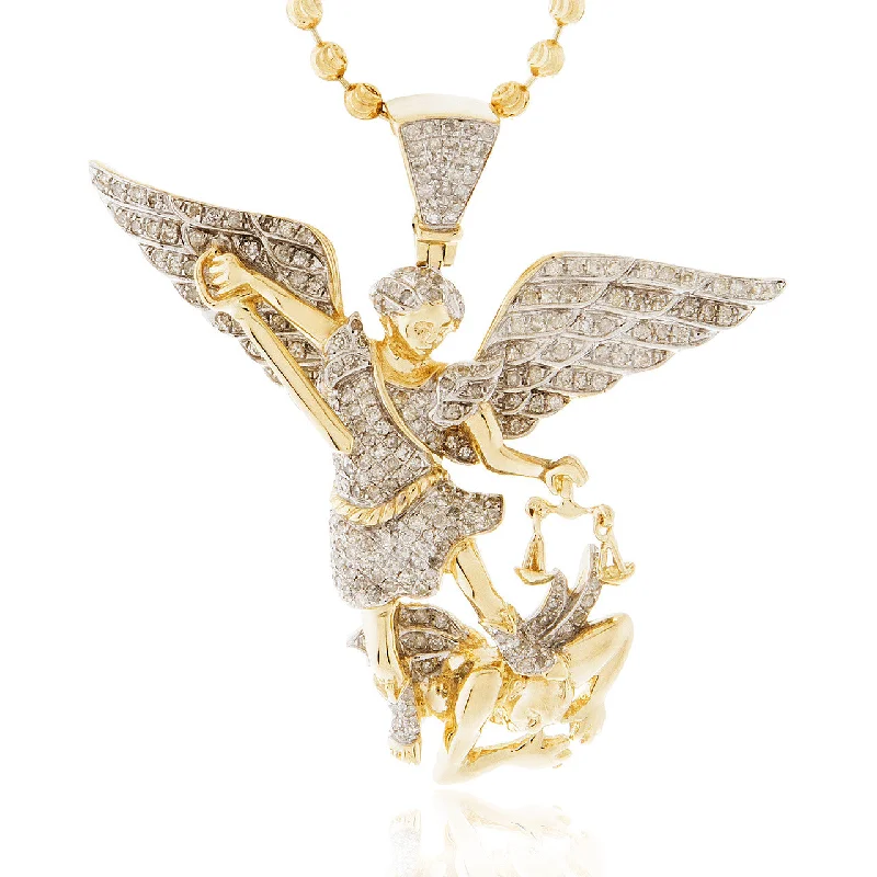 Women’s gold necklaces-14k Yellow Gold 1.26ct Diamond Archangel Michael Pendant