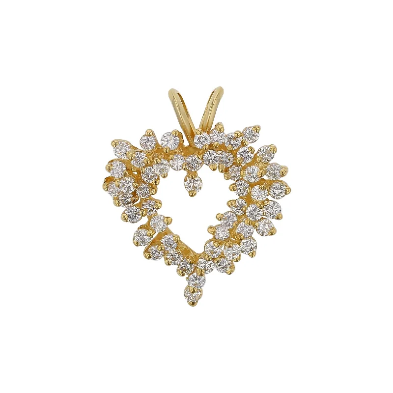 Women’s heart-shaped necklaces-1.58ct Round Diamond Heart Pendant in 14k Yellow Gold, Without Chain