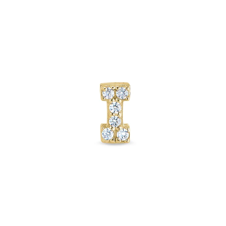 Women’s oval diamond engagement rings-Gold Finish Sterling Silver Micropave I Initial Charm with Simulated Diamonds