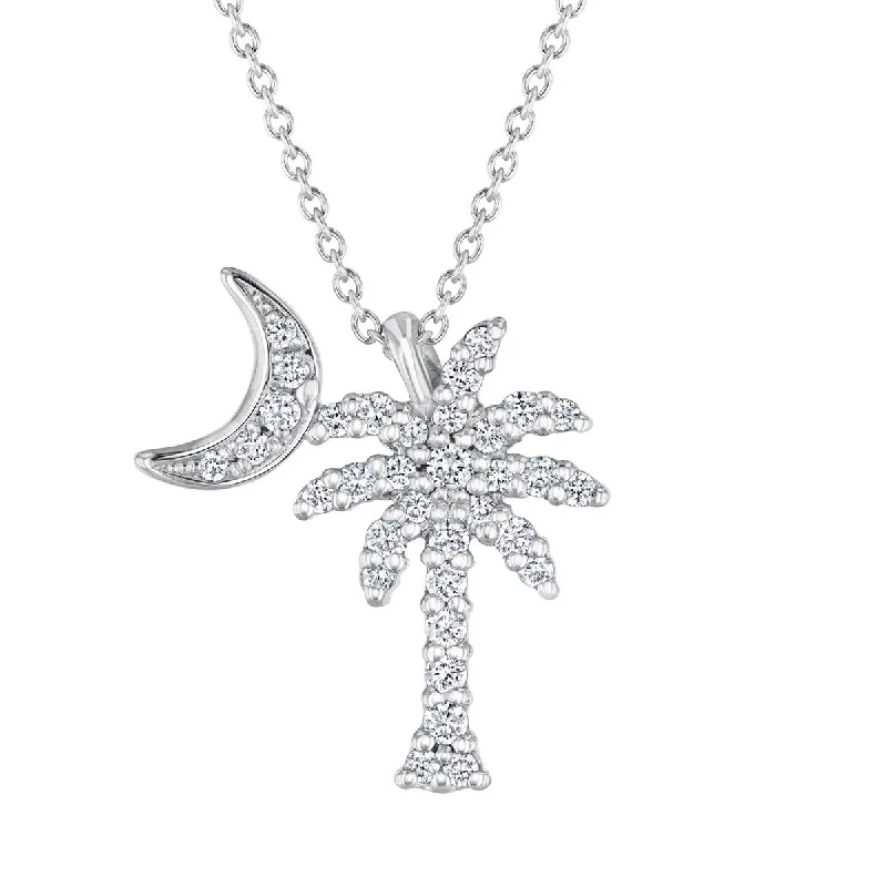 Women’s gold-plated necklaces-Palm Tree and Crescent Moon Diamond Pendant