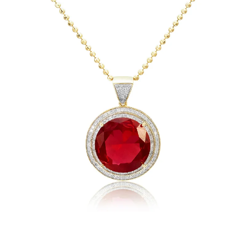 Women’s gold-plated necklaces-10k Yellow Gold .75ct Diamond Ruby Pendant