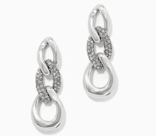 Women’s long earrings-Cleo Pave Link Post Drop Earrings (white)