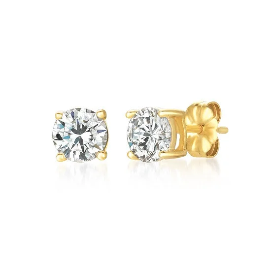 Women’s vintage earrings-Crislu 18KT Yellow Gold Plated Sterling Silver Round Cubic Zirconia Stud Earrings