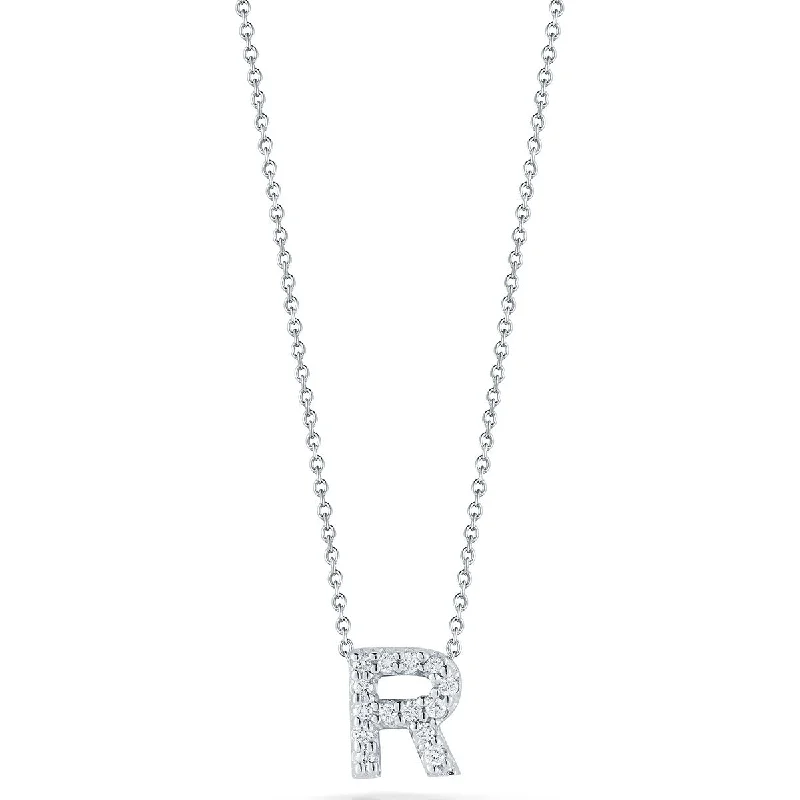 Women’s heart pendant necklaces-Love Letter R Pendant with Diamonds