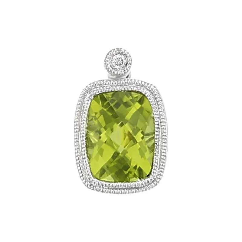 Women’s handmade necklaces-Peridot 14kt White Gold Pendant with Diamond