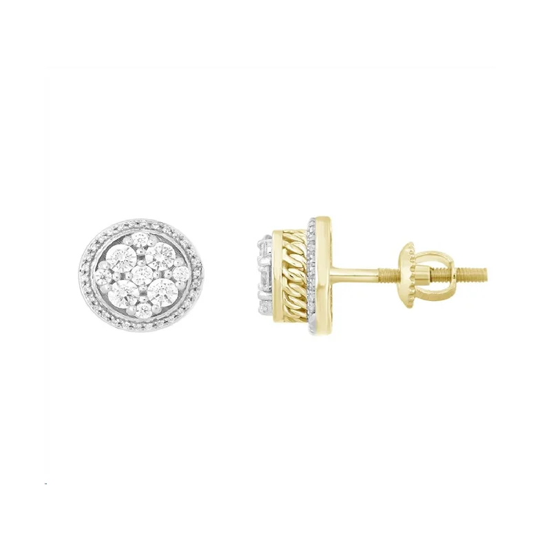 Women’s gemstone stud earrings-LADIES EARRINGS 1.00CT ROUND DIAMOND 10K YELLOW GOLD