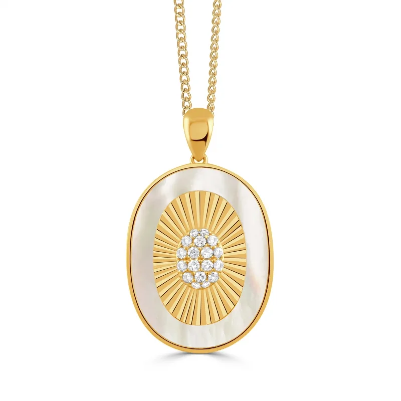 Women’s diamond necklaces-0.18Ct Diamond and Mother of Pearl Fluted Pendant only in 18k Yellow Gold