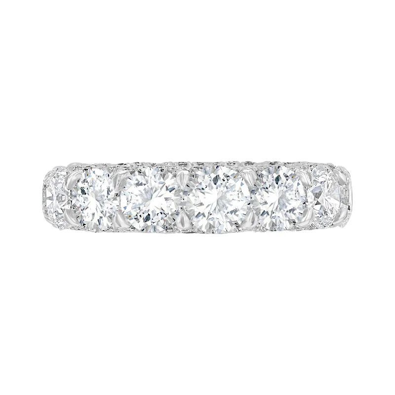 Women’s affordable gold engagement rings-Platinum 8.07 CTW Round Diamond 3 Sided Eternity Band