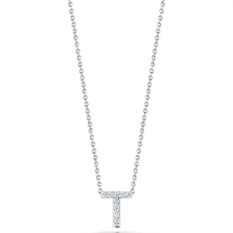 Women’s gemstone choker necklaces-Love Letter T Pendant with Diamonds