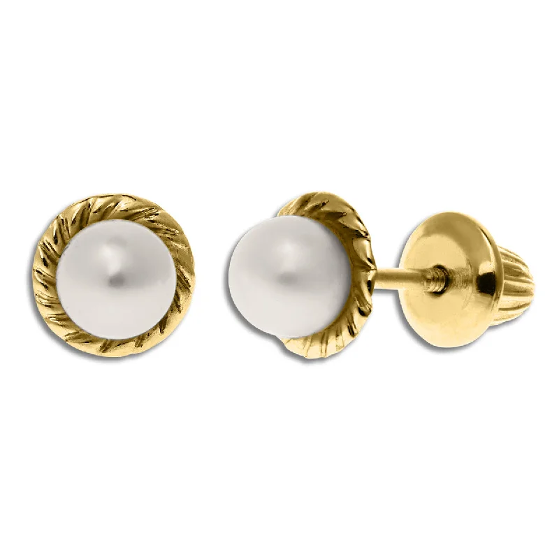 Women’s sparkly drop earrings-Kiddie Kraft 14KT Yellow Gold 4MM Pearl Childrens Stud Earrings