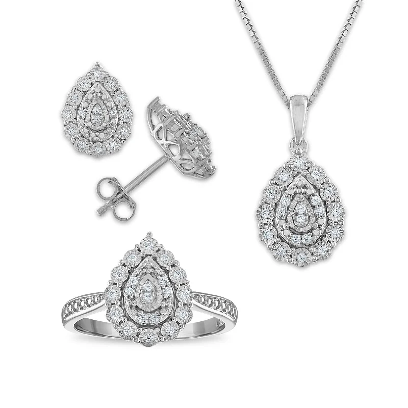 Women’s heart-shaped earrings-1/3 CTW Diamond Halo Ring Pendant Earrings Set in Sterling Silver