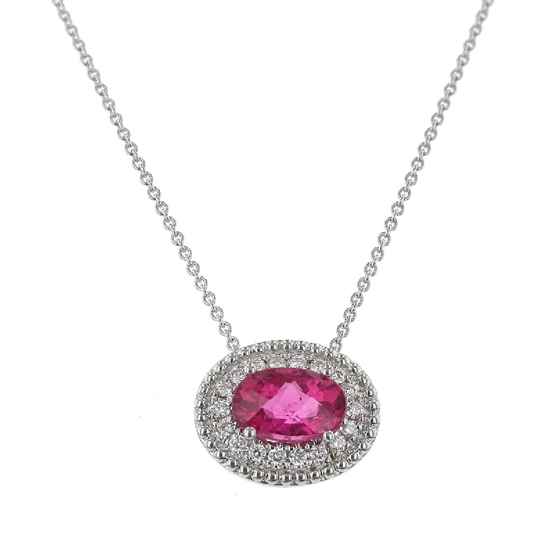 Women’s art deco necklaces-Pink Rubellite and Diamond Halo Pendant