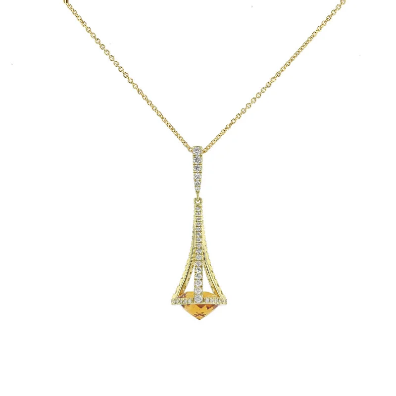 Women’s long necklaces-Pastel Diamond Chandelier Citrine Pendant